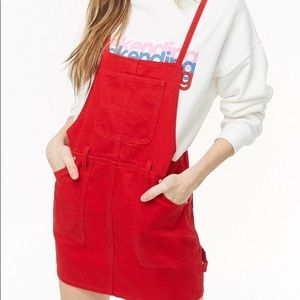 Forever 21 Red Denim Overall Dress